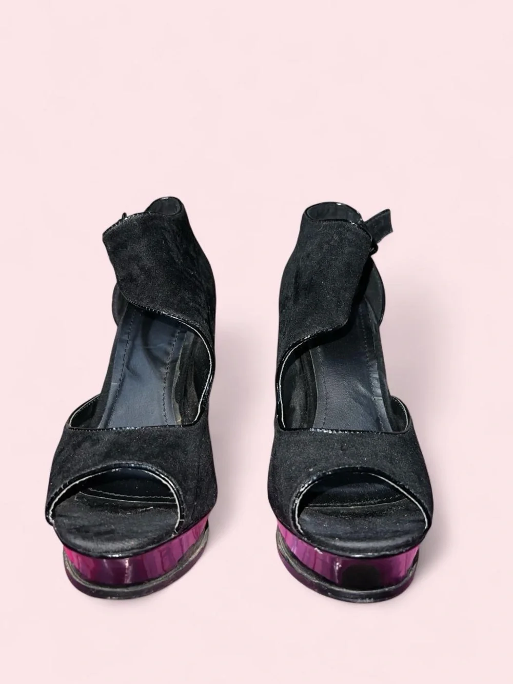 Size 8 Black Open-Toe High Heel Platform Sandals